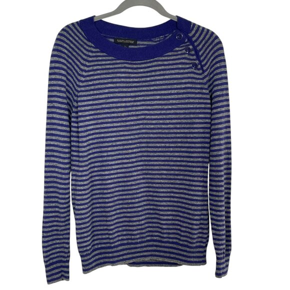 Banana Republic Luxury Cashmere Blend Striped Sweater L | Blue Gray Crewneck - Picture 14 of 14